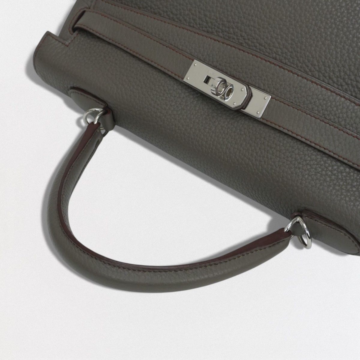 Hermes Kelly 35 Tote Shoulder Bag Taurillon Clemence Etain Rouge Casaque Gray — view 4