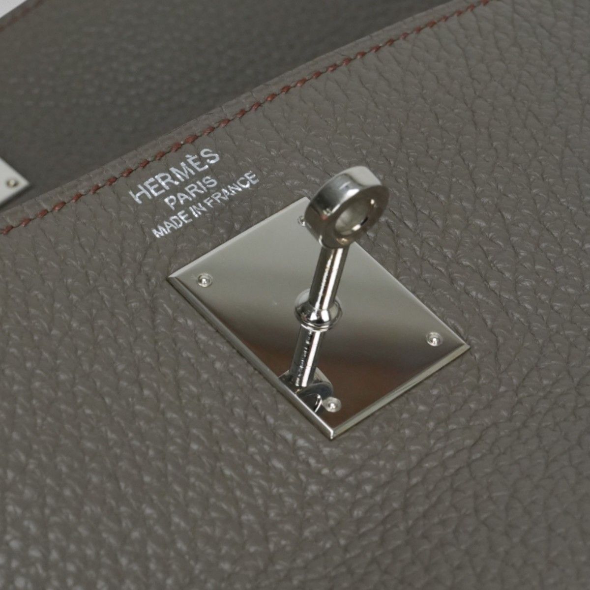 Hermes Kelly 35 Tote Shoulder Bag Taurillon Clemence Etain Rouge Casaque Gray — view 8