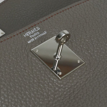 Hermes Kelly 35 Tote Shoulder Bag Taurillon Clemence Etain Rouge Casaque Gray — view 8