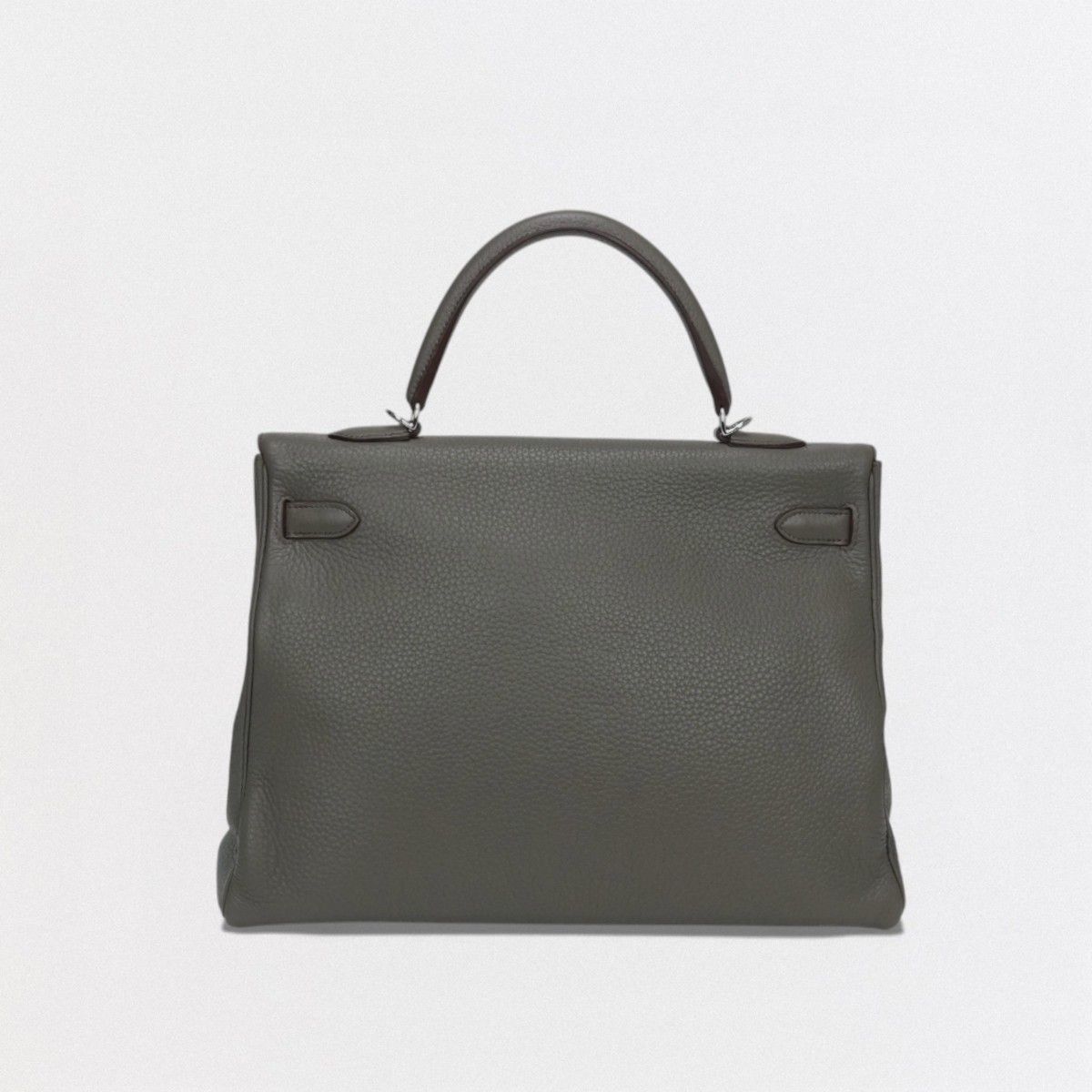 Hermes Kelly 35 Tote Shoulder Bag Taurillon Clemence Etain Rouge Casaque Gray — view 3