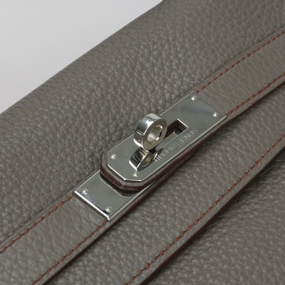 Hermes Kelly 35 Tote Shoulder Bag Taurillon Clemence Etain Rouge Casaque Gray — view 7
