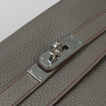 Hermes Kelly 35 Tote Shoulder Bag Taurillon Clemence Etain Rouge Casaque Gray — view 7