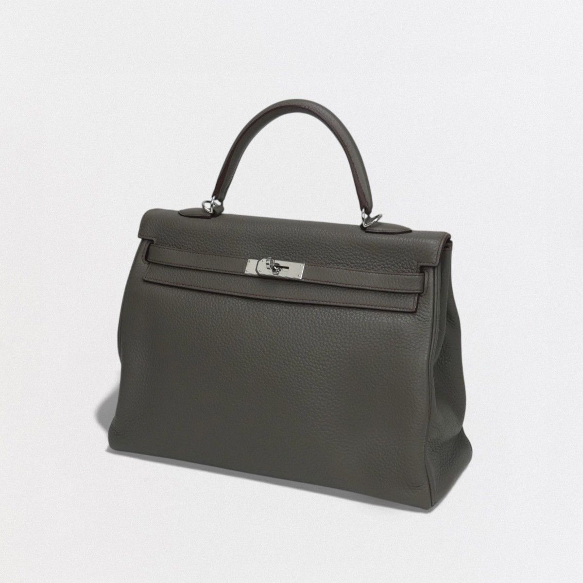 Hermes Kelly 35 Tote Shoulder Bag Taurillon Clemence Etain Rouge Casaque Gray — view 2