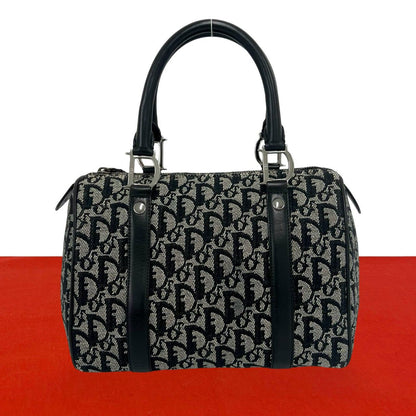 Dior Vintage Trotter Canvas Leather Mini Boston Bag Navy