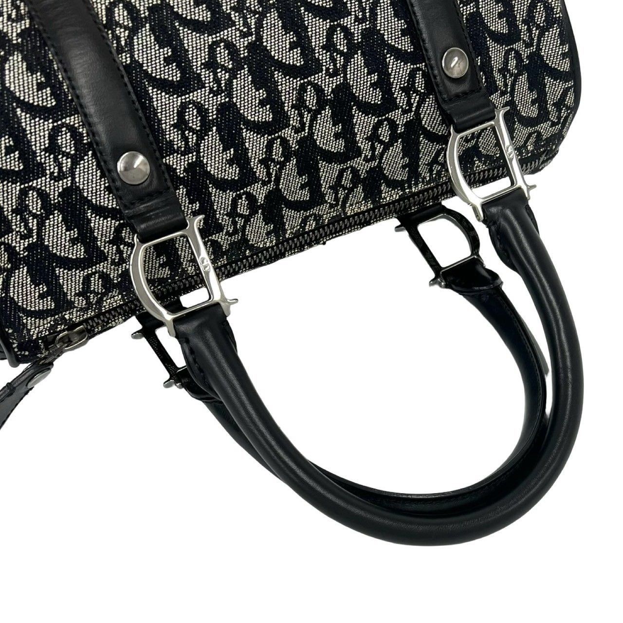 Dior Vintage Trotter Canvas Leather Mini Boston Bag Navy — view 4