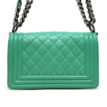 Chanel Boy Shoulder Bag Calfskin Green Silver Chain Bag Double CC Logo Quilted — view 5