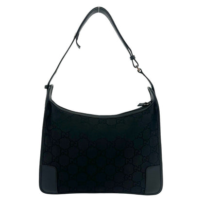Gucci GG Logo Pattern Canvas Leather Shoulder Bag Tote Black — view 3