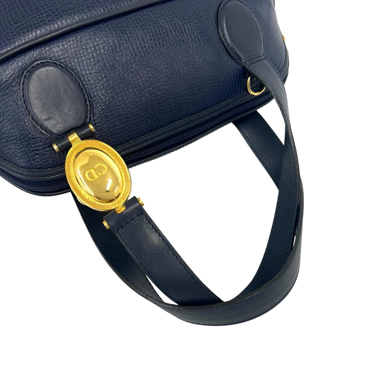 Dior Vintage CD Logo Leather 2-Way Shoulder Bag Navy — view 4