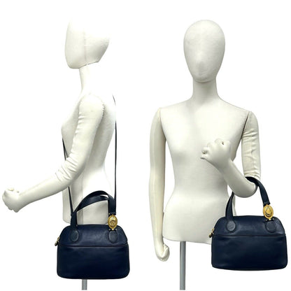 Dior Vintage CD Logo Leather 2-Way Shoulder Bag Navy — view 2
