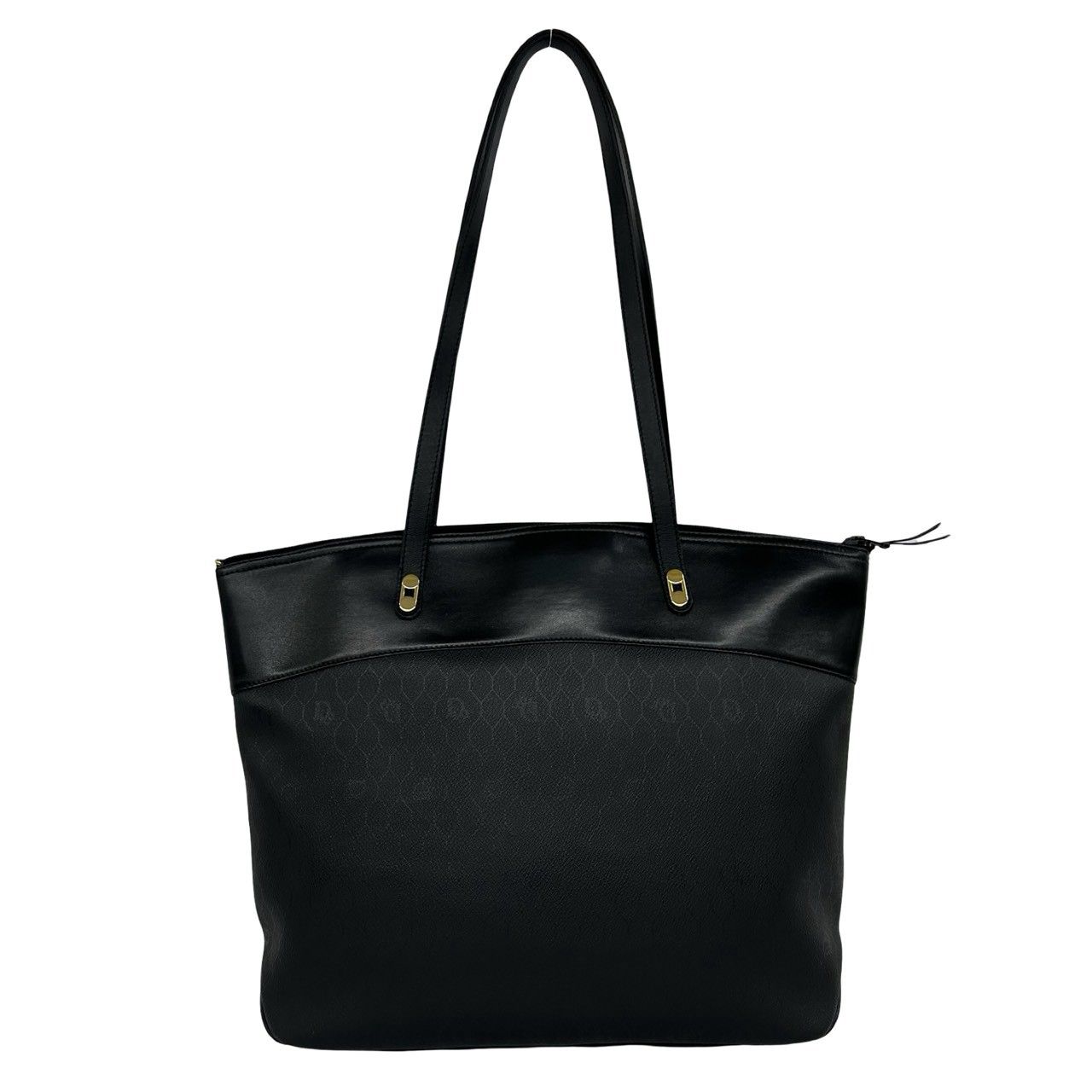 Dior Vintage Honeycomb Logo Leather Tote Shoulder Bag Black — view 3