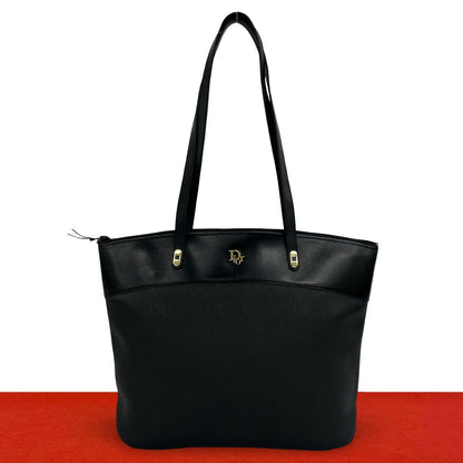 Dior Vintage Honeycomb Logo Leather Tote Shoulder Bag Black
