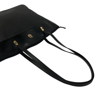 Dior Vintage Honeycomb Logo Leather Tote Shoulder Bag Black — view 4