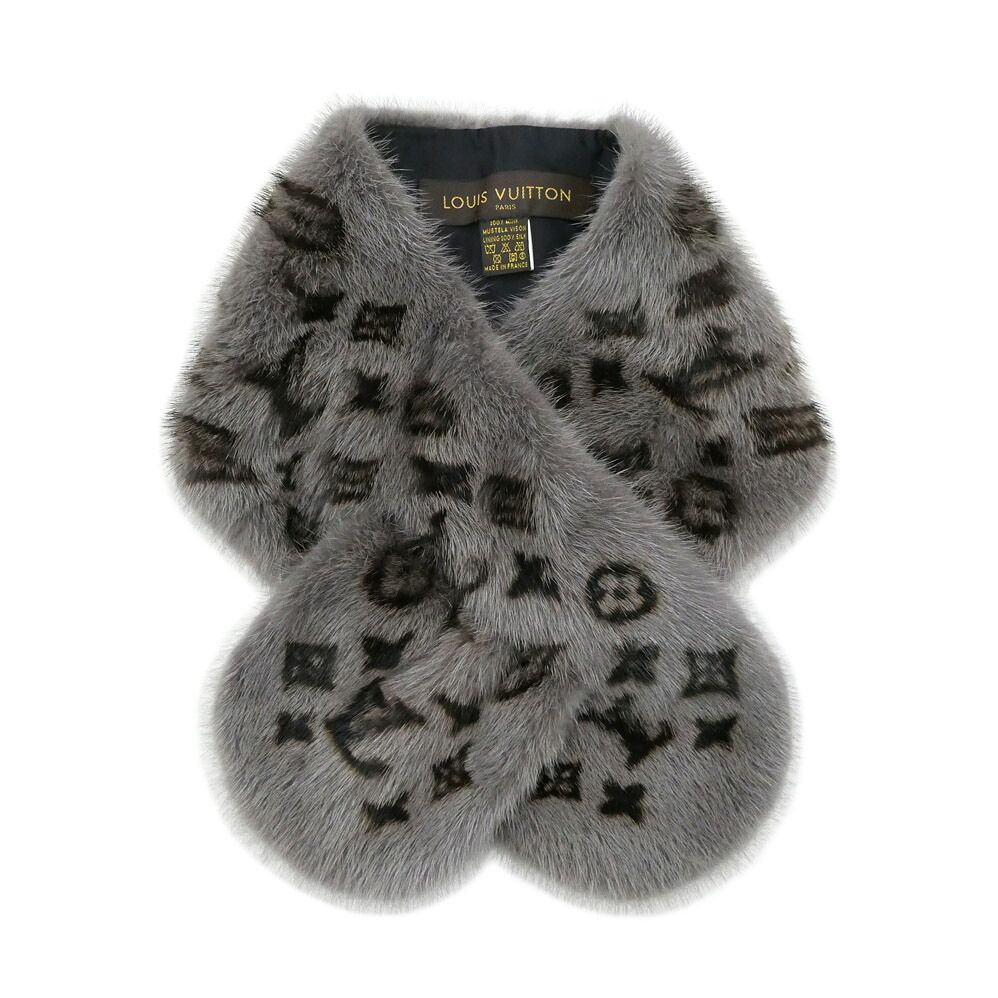 Louis Vuitton Monogram Fur Gray Scarf