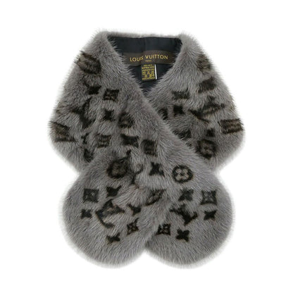 Louis Vuitton Monogram Fur Gray Scarf