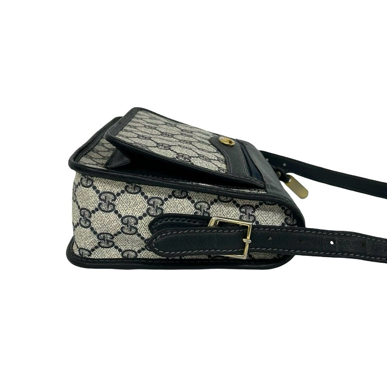 Gucci Vintage GG Logo Handle Leather Shoulder Bag Sacoch Pochette Navy — view 6