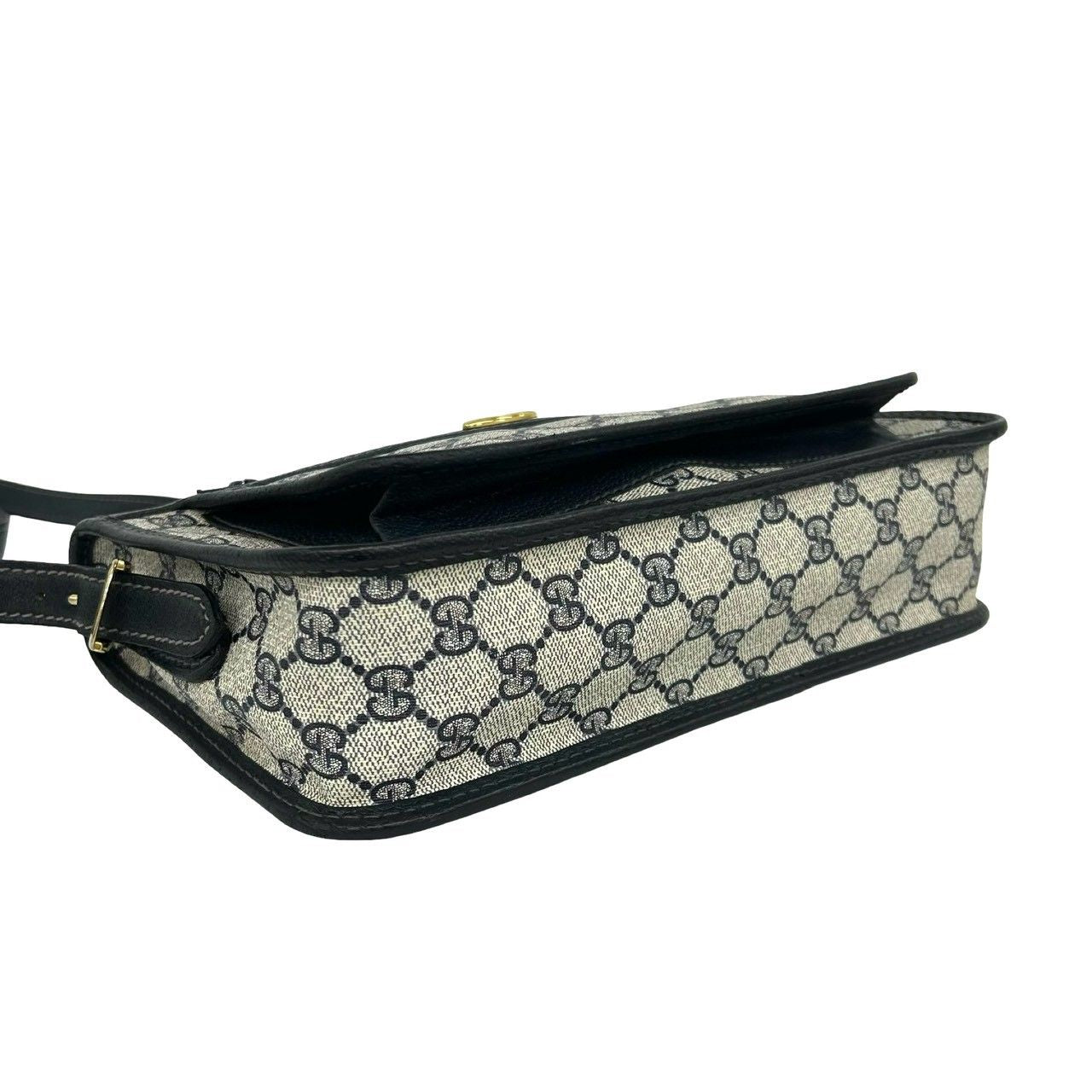 Gucci Vintage GG Logo Handle Leather Shoulder Bag Sacoch Pochette Navy — view 7