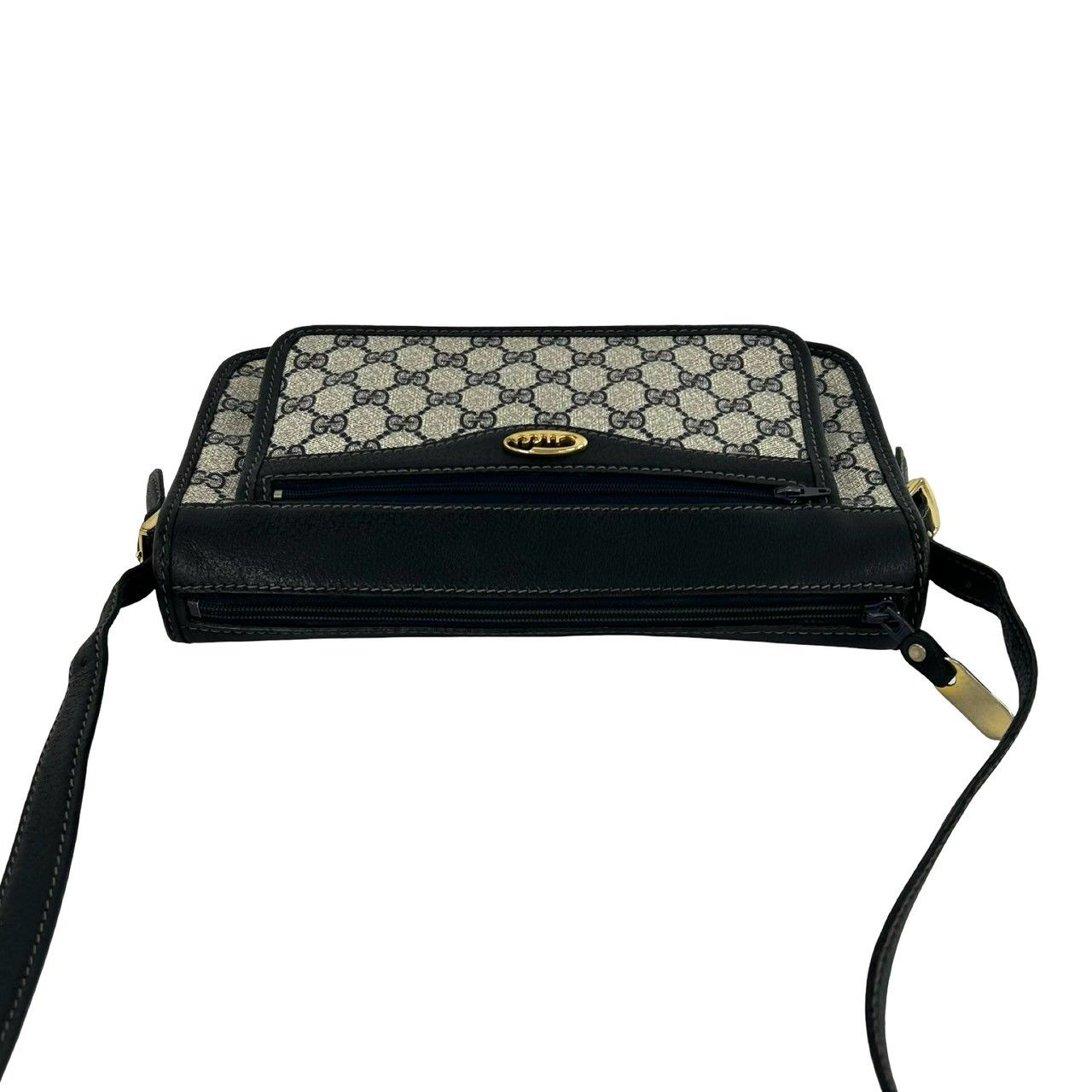 Gucci Vintage GG Logo Handle Leather Shoulder Bag Sacoch Pochette Navy — view 4