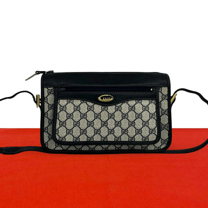 Gucci Vintage GG Logo Handle Leather Shoulder Bag Sacoch Pochette Navy