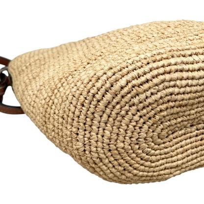 Loewe Shoulder Bag Slit Pochette Raffia Calfskin Anagram Logo Patch Natural — view 6