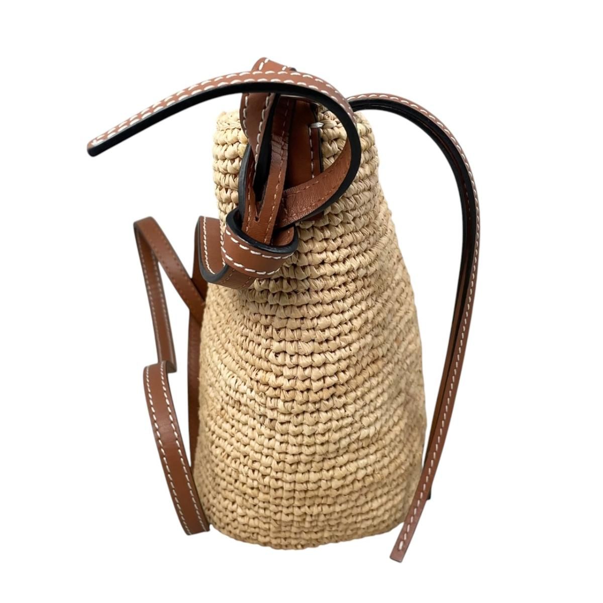 Loewe Shoulder Bag Slit Pochette Raffia Calfskin Anagram Logo Patch Natural — view 4
