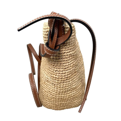 Loewe Shoulder Bag Slit Pochette Raffia Calfskin Anagram Logo Patch Natural — view 4
