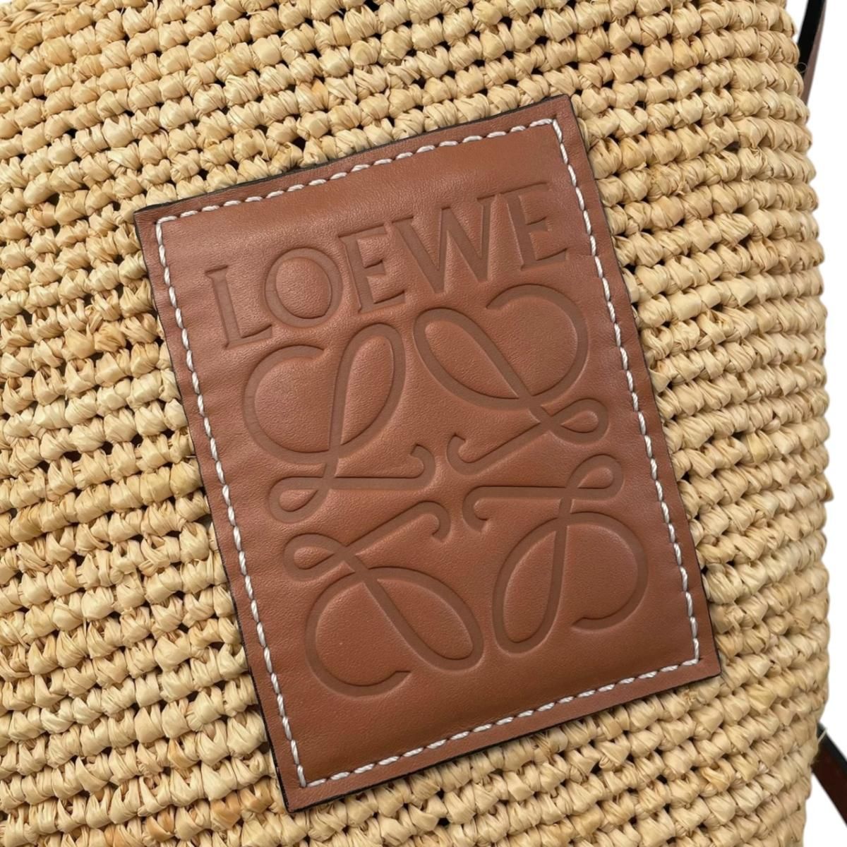 Loewe Shoulder Bag Slit Pochette Raffia Calfskin Anagram Logo Patch Natural — view 8