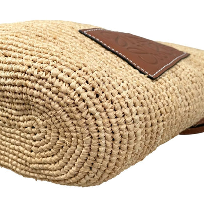 Loewe Shoulder Bag Slit Pochette Raffia Calfskin Anagram Logo Patch Natural — view 7