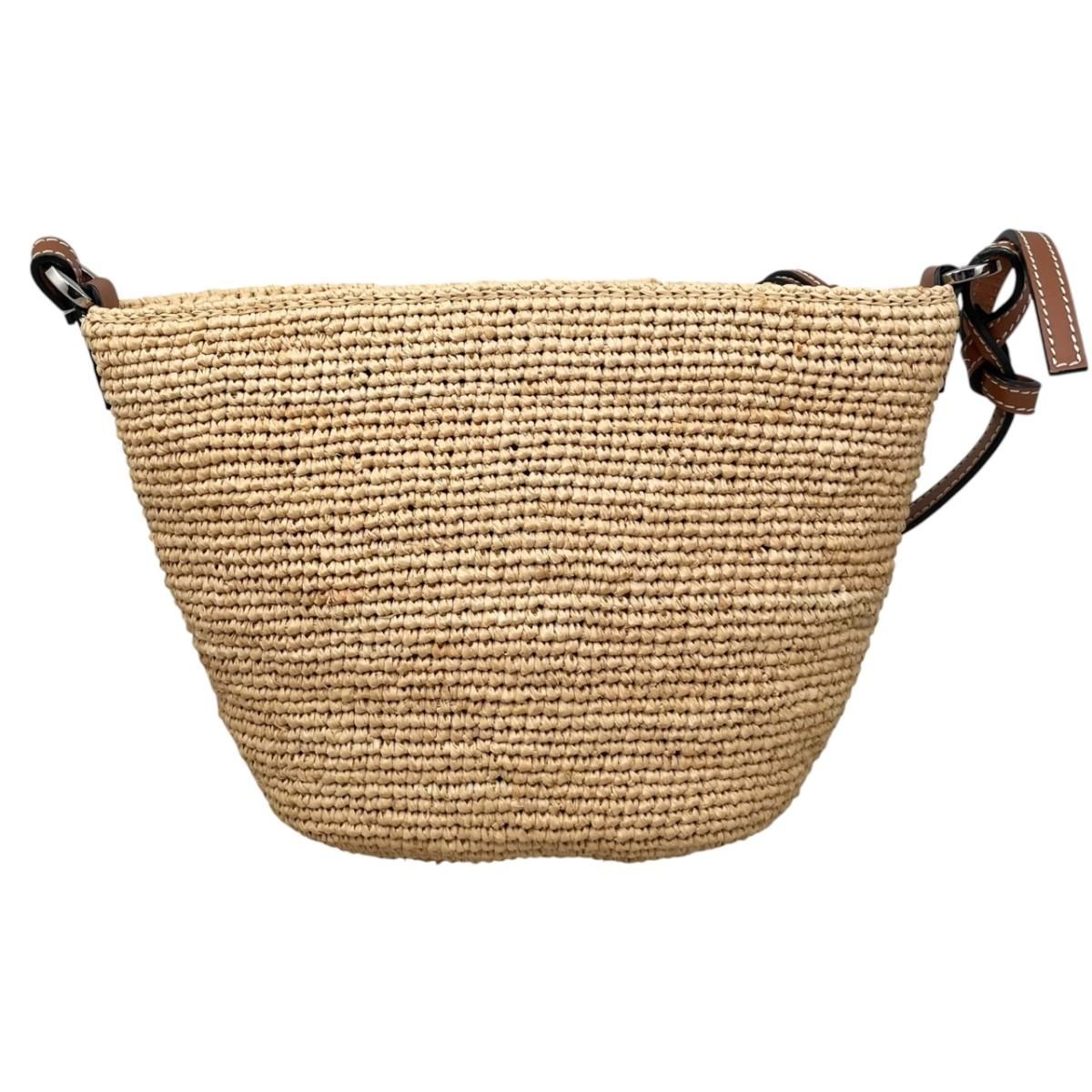 Loewe Shoulder Bag Slit Pochette Raffia Calfskin Anagram Logo Patch Natural — view 2