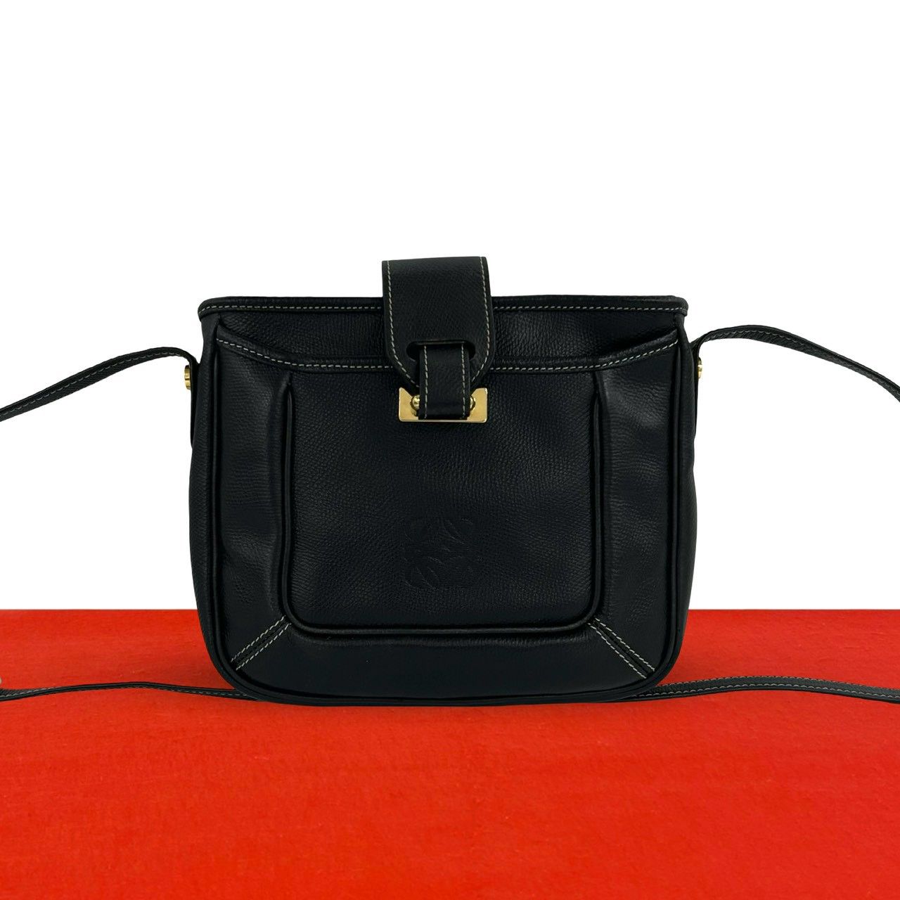 Loewe Vintage Anagram Leather Shoulder Bag Sacochette Pochette Black