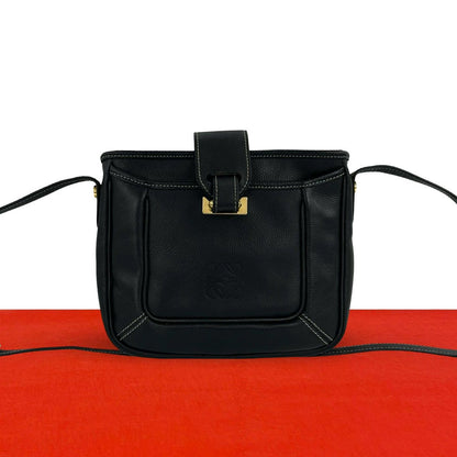 Loewe Vintage Anagram Leather Shoulder Bag Sacochette Pochette Black