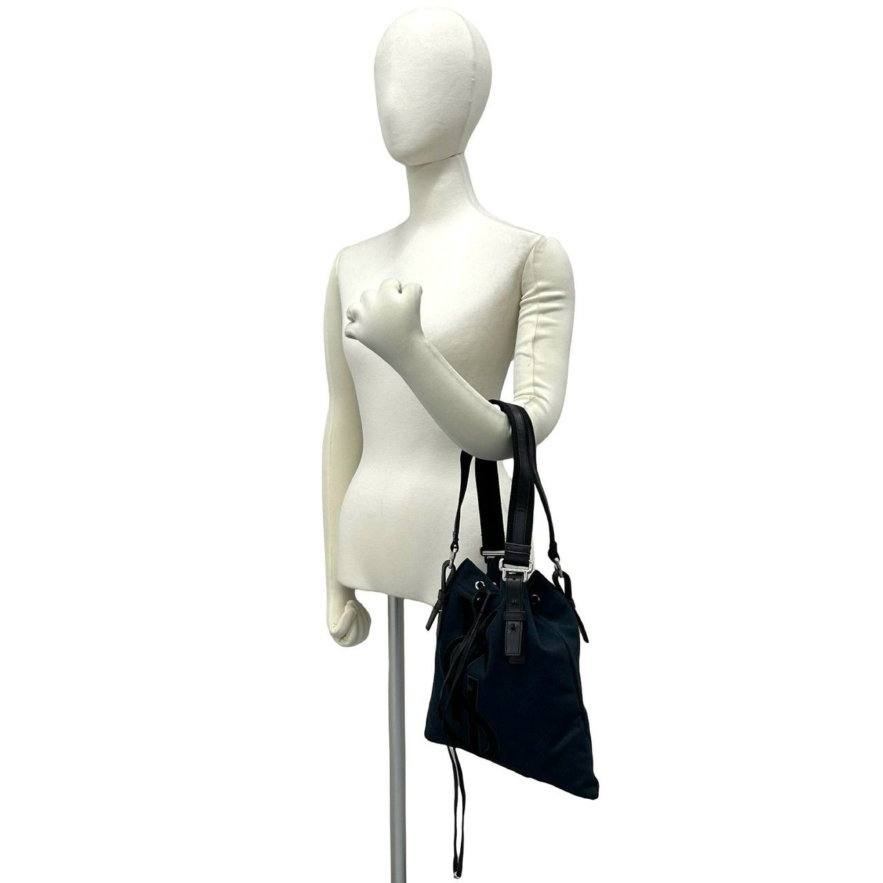 Saint Laurent Vintage YSL Logo Canvas Leather Velour Drawstring Handbag Navy — view 2