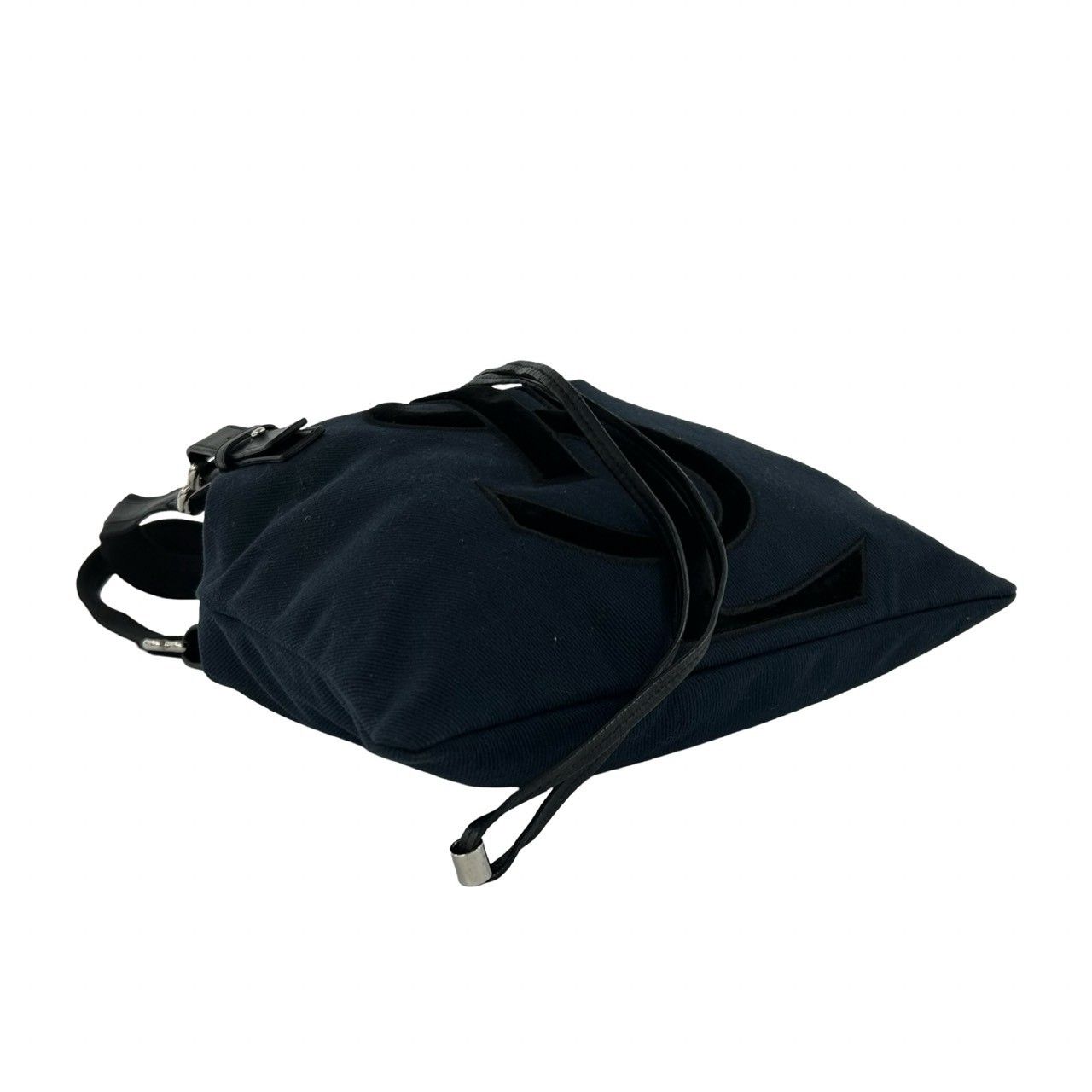 Saint Laurent Vintage YSL Logo Canvas Leather Velour Drawstring Handbag Navy — view 7