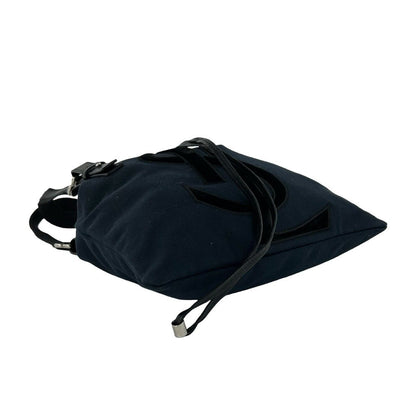 Saint Laurent Vintage YSL Logo Canvas Leather Velour Drawstring Handbag Navy — view 7