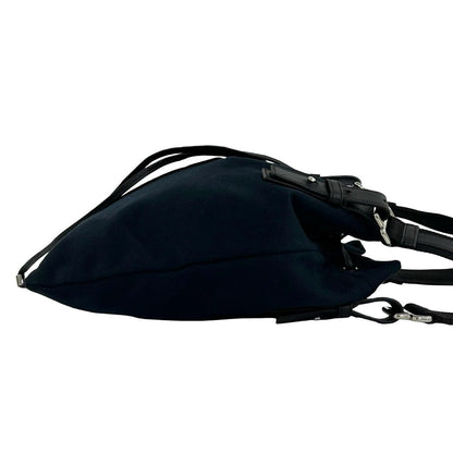Saint Laurent Vintage YSL Logo Canvas Leather Velour Drawstring Handbag Navy — view 6
