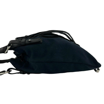 Saint Laurent Vintage YSL Logo Canvas Leather Velour Drawstring Handbag Navy — view 5