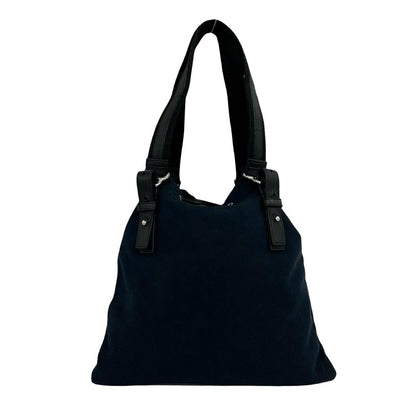 Saint Laurent Vintage YSL Logo Canvas Leather Velour Drawstring Handbag Navy — view 3