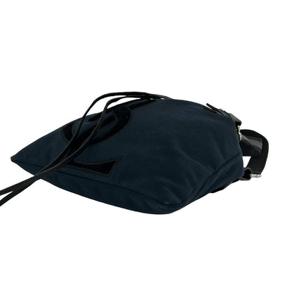 Saint Laurent Vintage YSL Logo Canvas Leather Velour Drawstring Handbag Navy — view 8