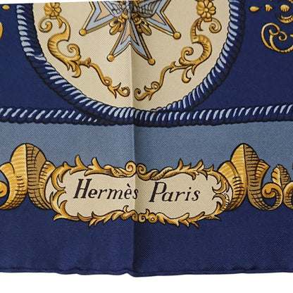 Hermes Carre 90 LV Dovicvs Magnvs Silk Scarf Blue — view 7