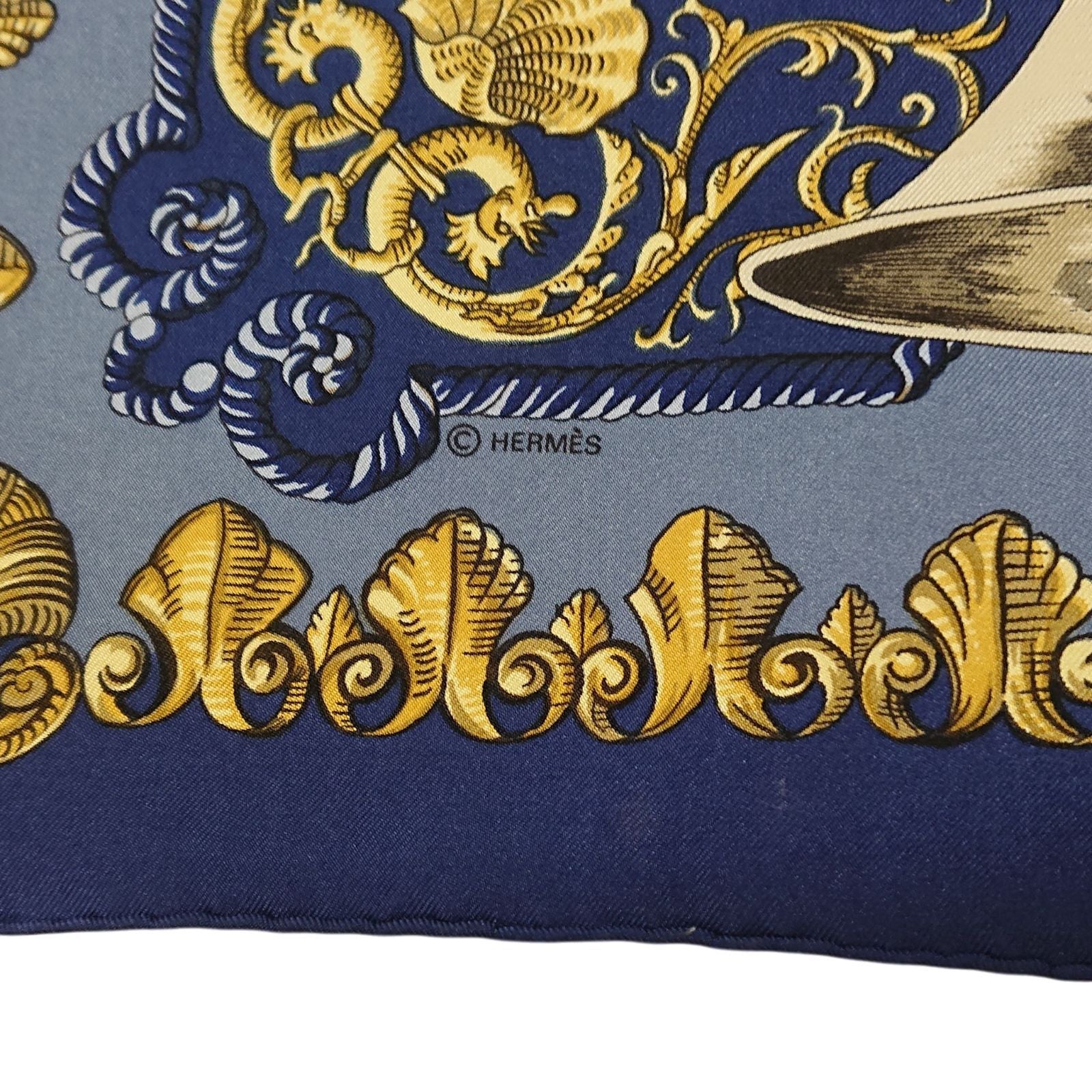 Hermes Carre 90 LV Dovicvs Magnvs Silk Scarf Blue — view 9