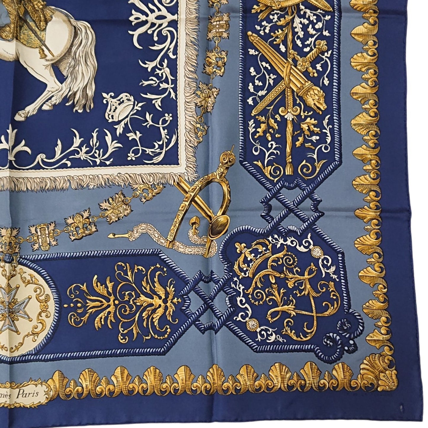 Hermes Carre 90 LV Dovicvs Magnvs Silk Scarf Blue — view 3