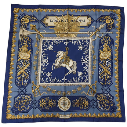Hermes Carre 90 LV Dovicvs Magnvs Silk Scarf Blue