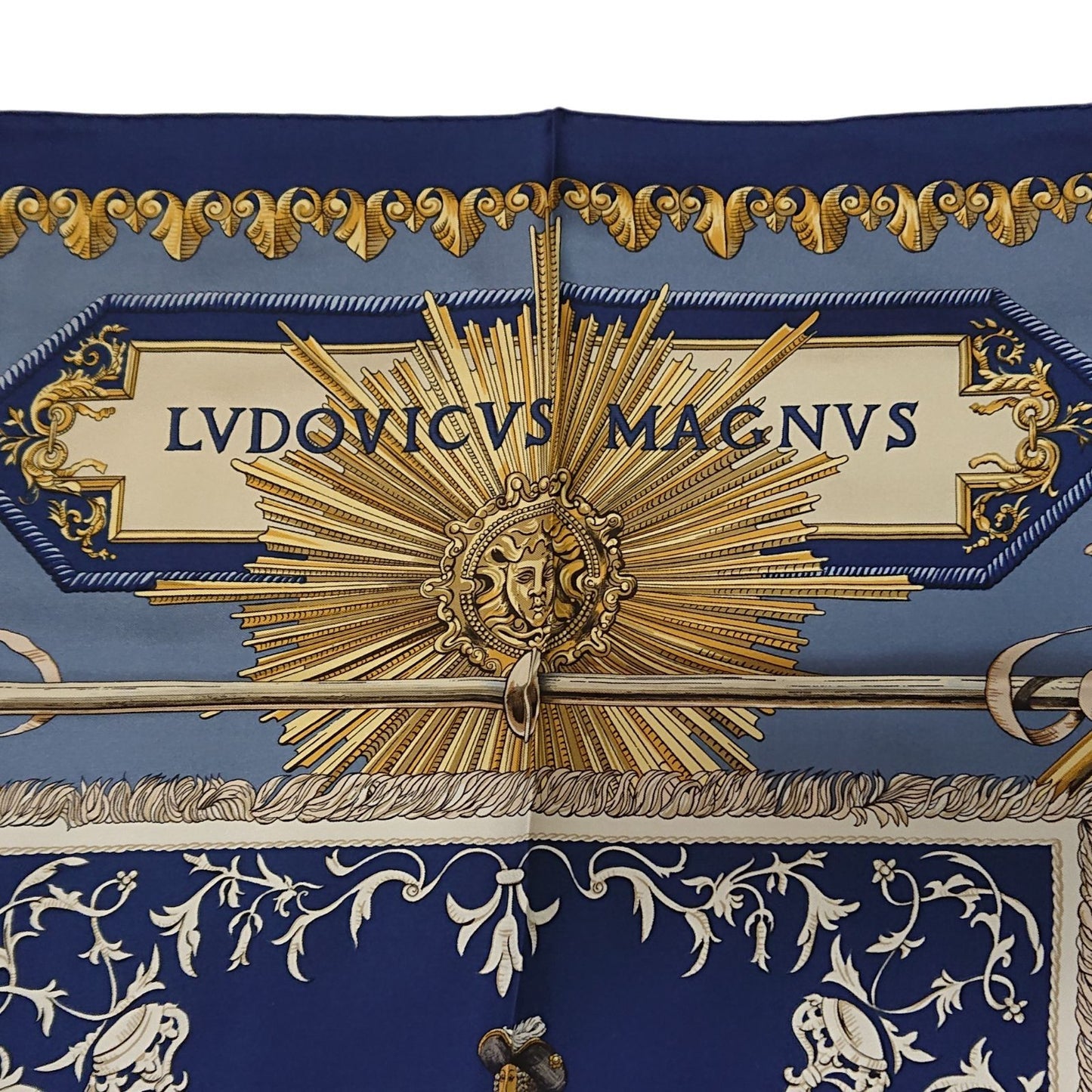 Hermes Carre 90 LV Dovicvs Magnvs Silk Scarf Blue — view 8