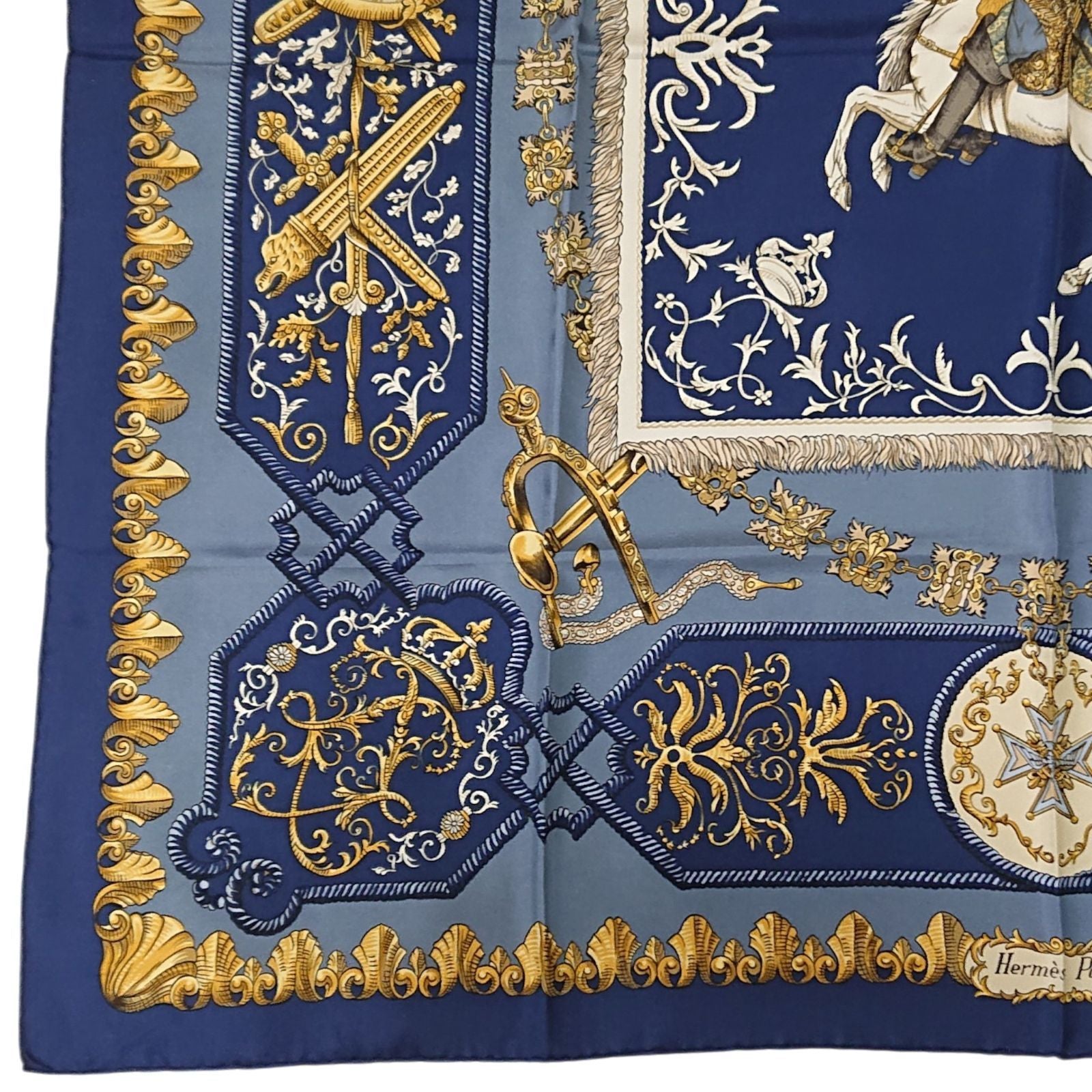 Hermes Carre 90 LV Dovicvs Magnvs Silk Scarf Blue — view 2