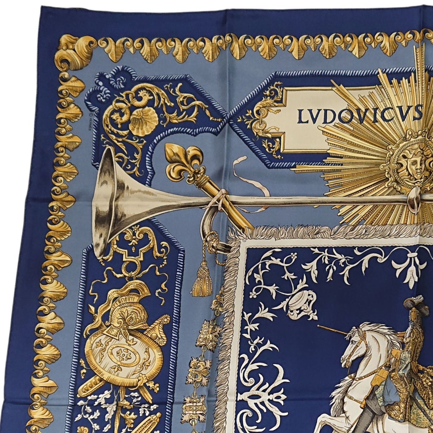 Hermes Carre 90 LV Dovicvs Magnvs Silk Scarf Blue — view 5