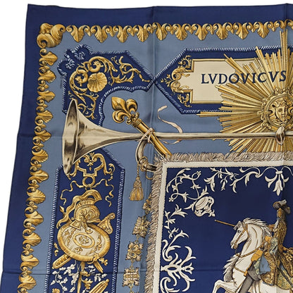 Hermes Carre 90 LV Dovicvs Magnvs Silk Scarf Blue — view 5