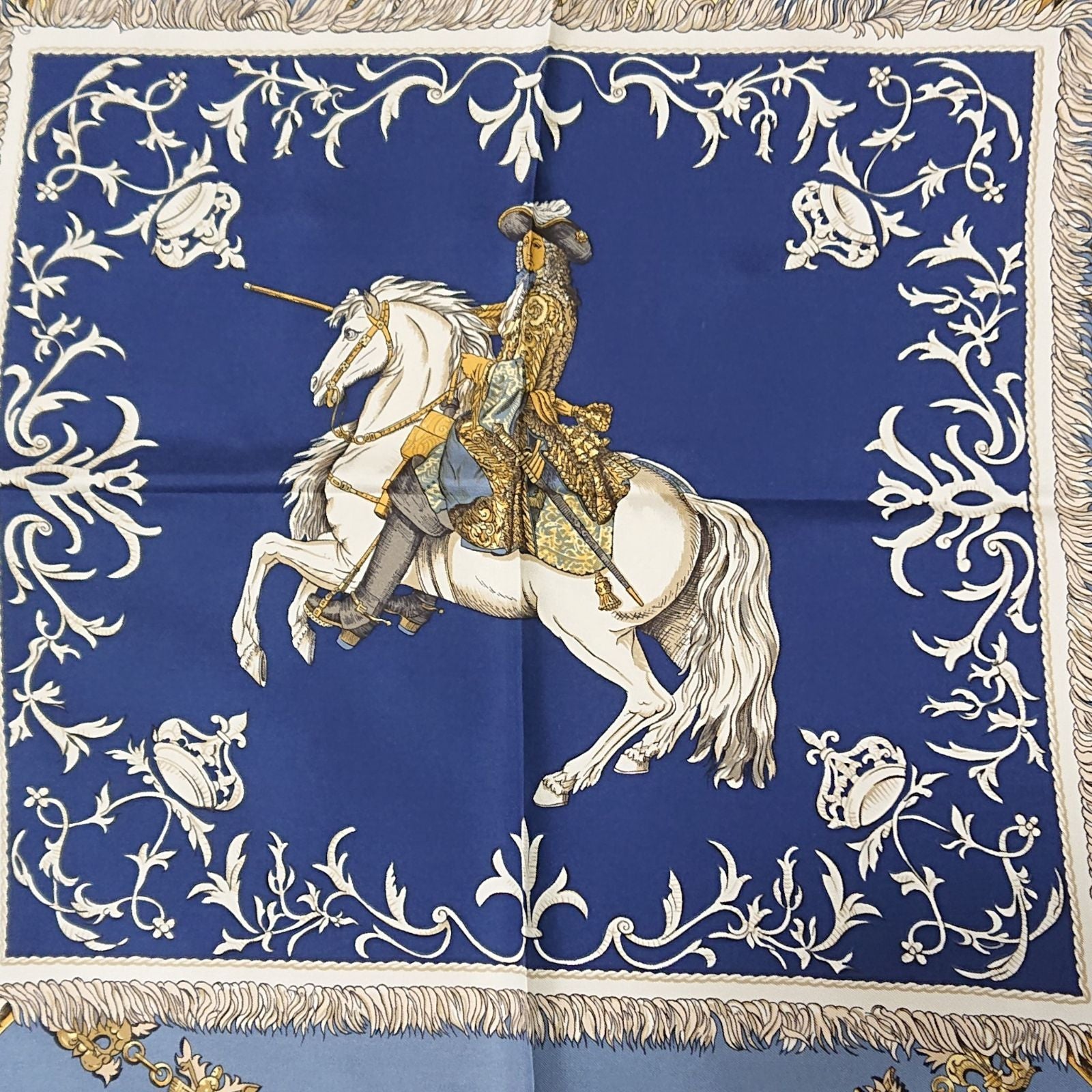 Hermes Carre 90 LV Dovicvs Magnvs Silk Scarf Blue — view 6