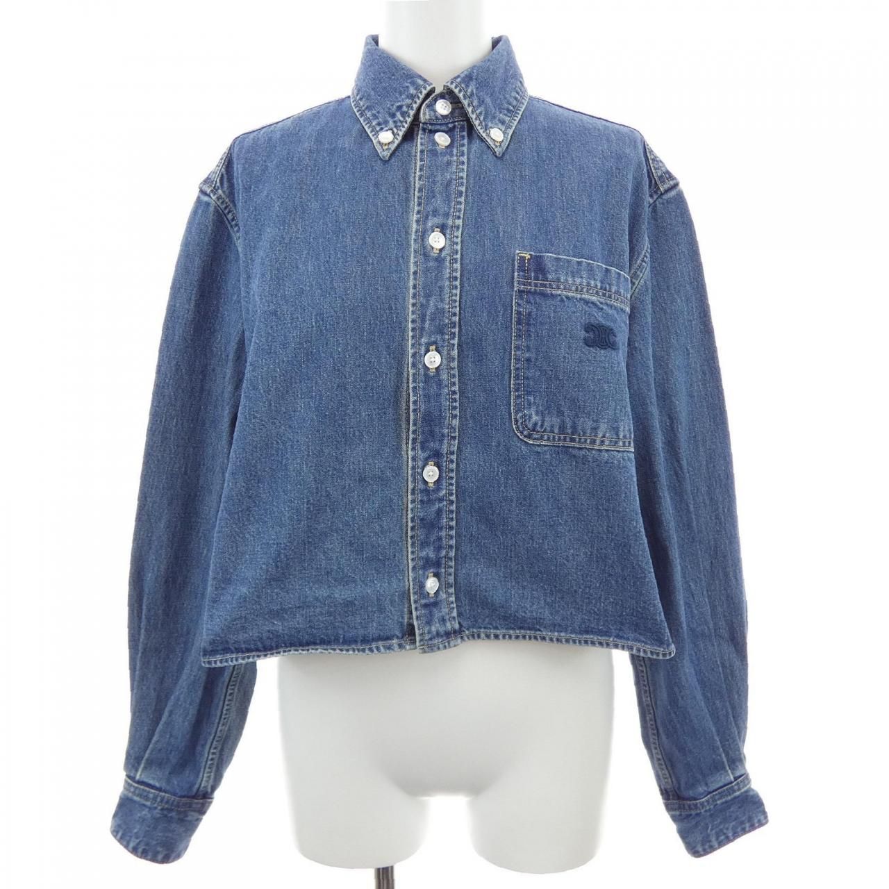 Celine Union Chien Wash Denim Cropped Shirt Triomphe