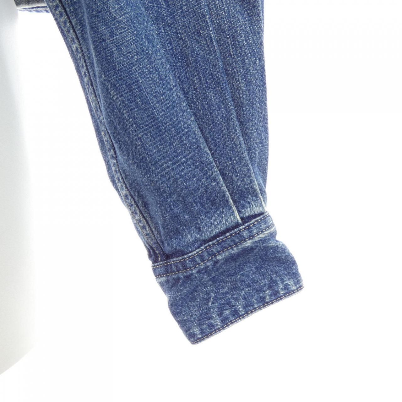 Celine Union Chien Wash Denim Cropped Shirt Triomphe — view 6