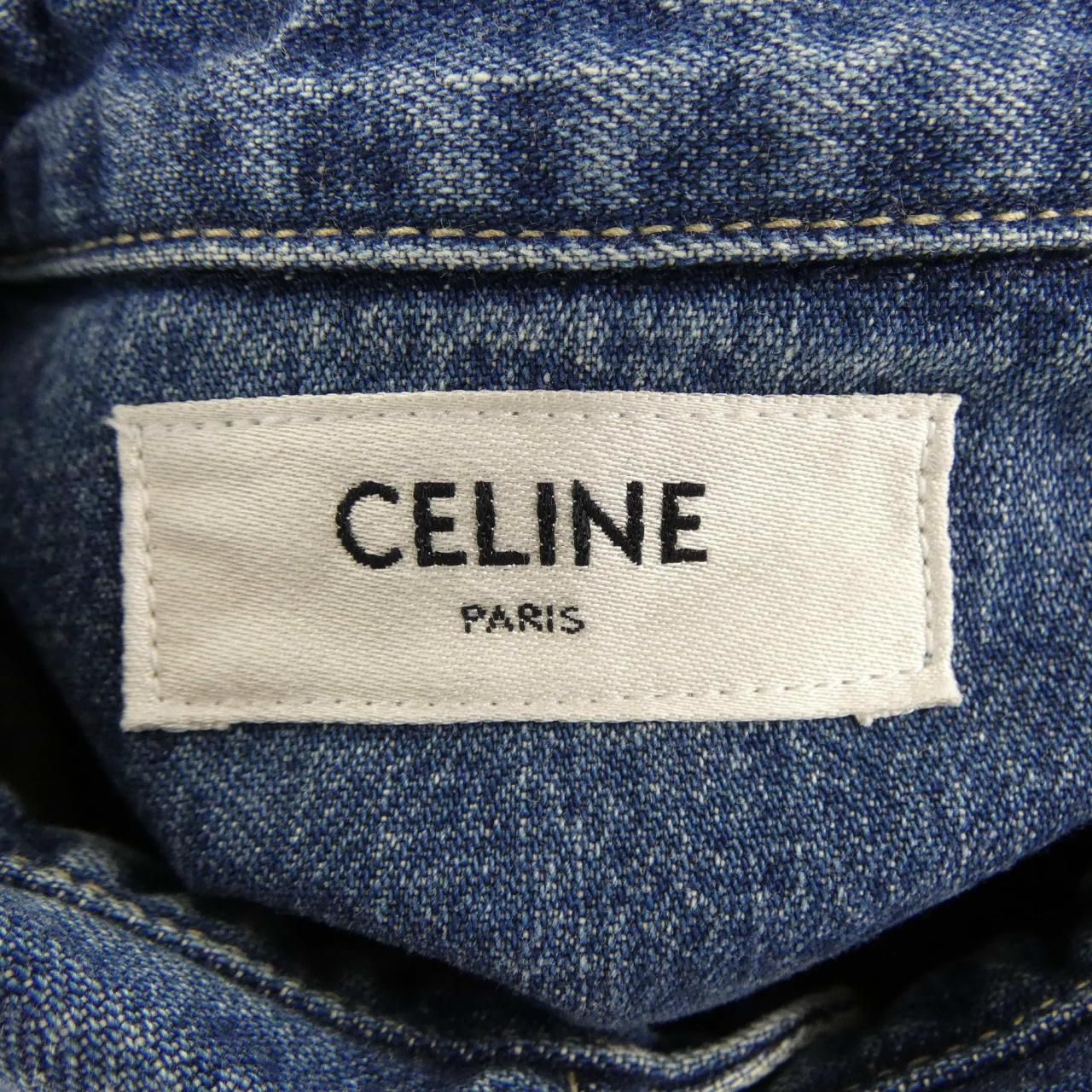 Celine Union Chien Wash Denim Cropped Shirt Triomphe — view 4