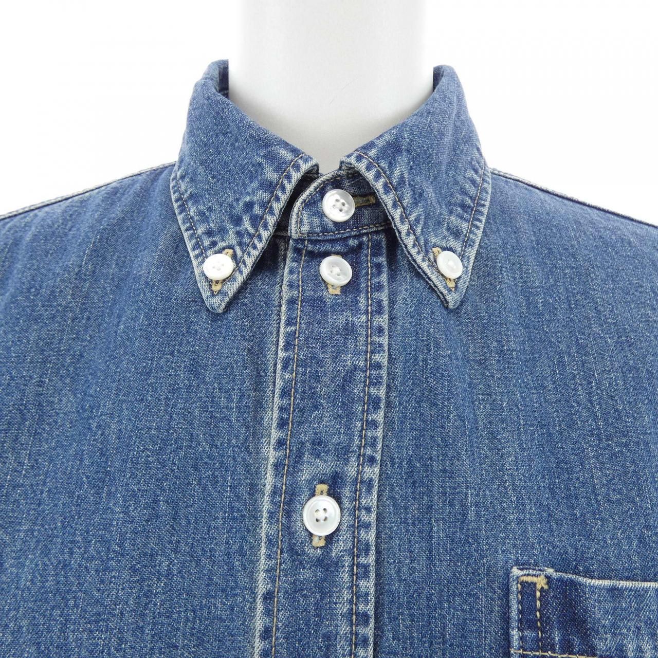 Celine Union Chien Wash Denim Cropped Shirt Triomphe — view 5